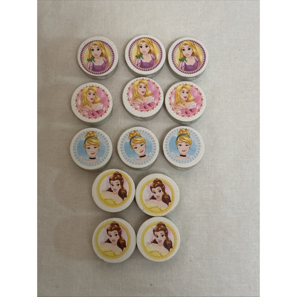 Disney Princess Eraser Lot 13pc Rapunzel Aurora Cinderella Belle Round Multi